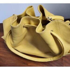 Coldwater Creek Yellow Pebbled Leather Hobo Bag Drawstring Shoulder Purse